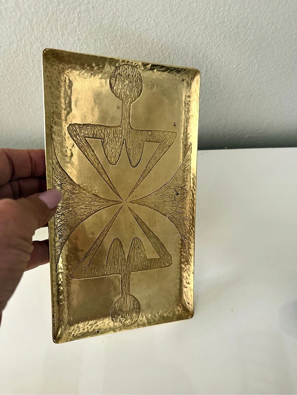 Oswaldo Guayasamin Vintage Hammered Brass Decorative Tray Pre Colombian style